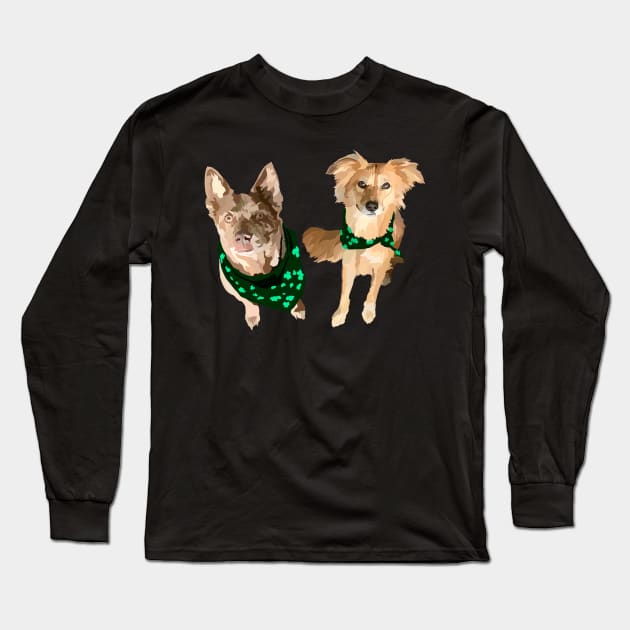 St. Patricks day bandana dogs Long Sleeve T-Shirt by Poohdlesdoodles